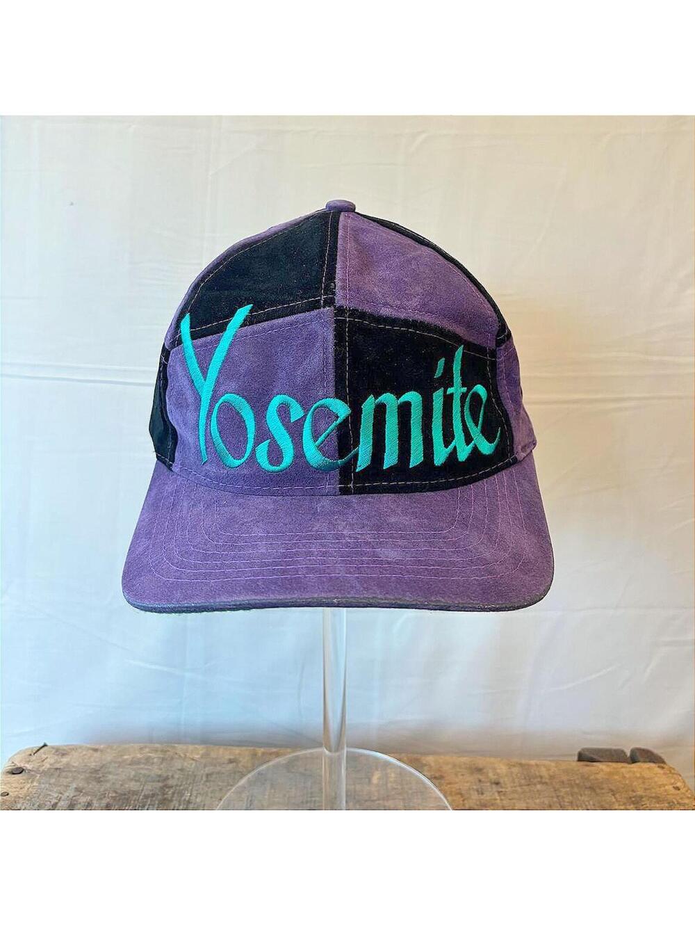 Vintage 90s Yosemite National Park Color Block Suede Snapback Cap Embroidered